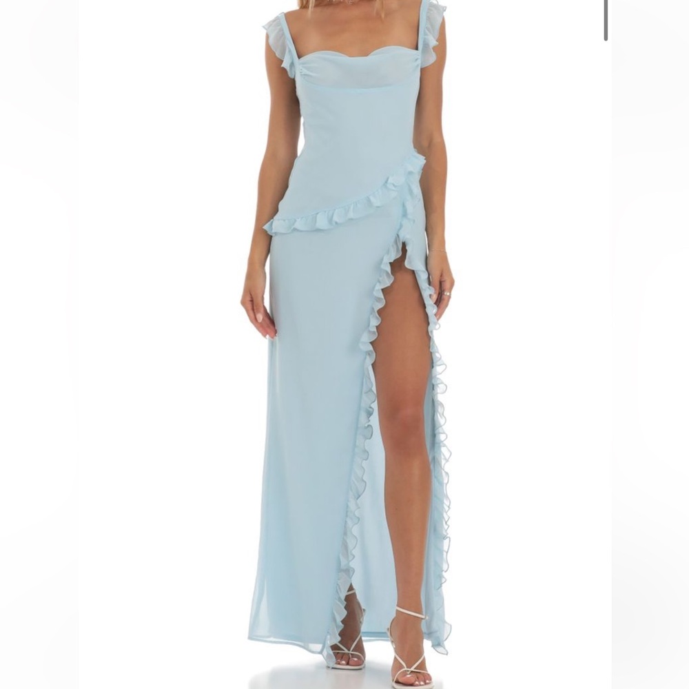 Chiffon Ruffle Dress in Blue